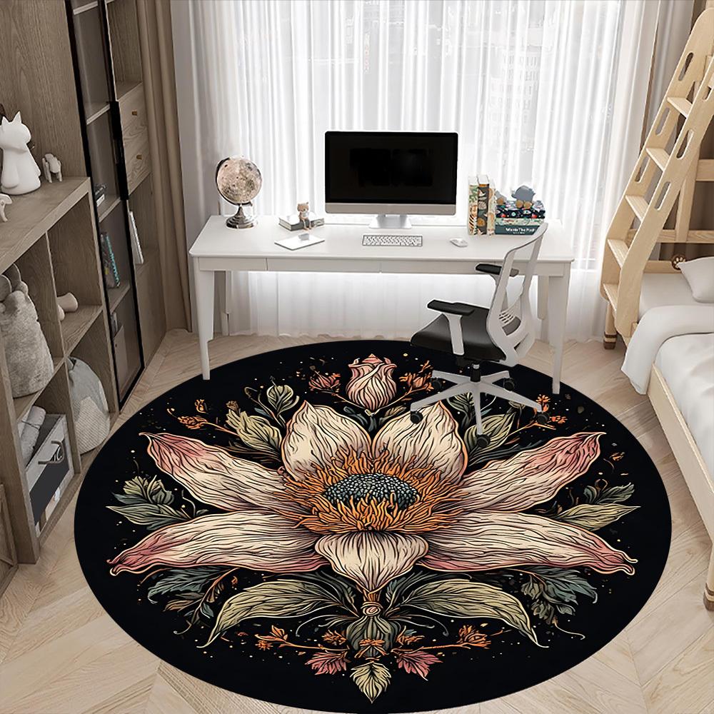 1pc Floral Mandala Office Round Area Rug, Indoor Mat Suitable For Office, Under Office Chairs Bedroom Living Room Home Decor, Room Deco