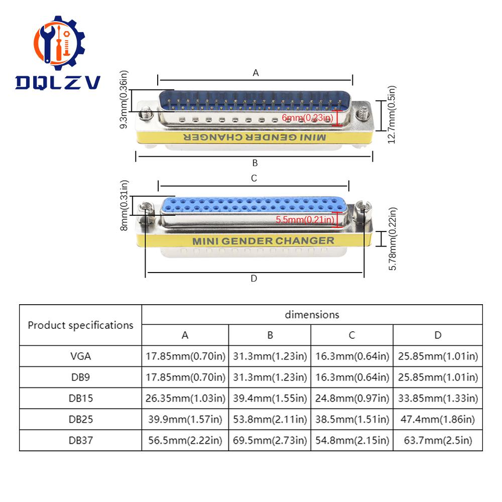 MINI DB9/DB15 9/15/25/37Pin Female/Female/Male Gender Changer VGA Plug connector Adapter D-Sub RS232 Serial Plug Connector