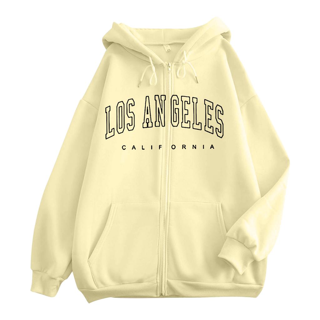 Women's Relaxed Fit Casual Zip-Up Hoodie Sweatshirt with Letter Print