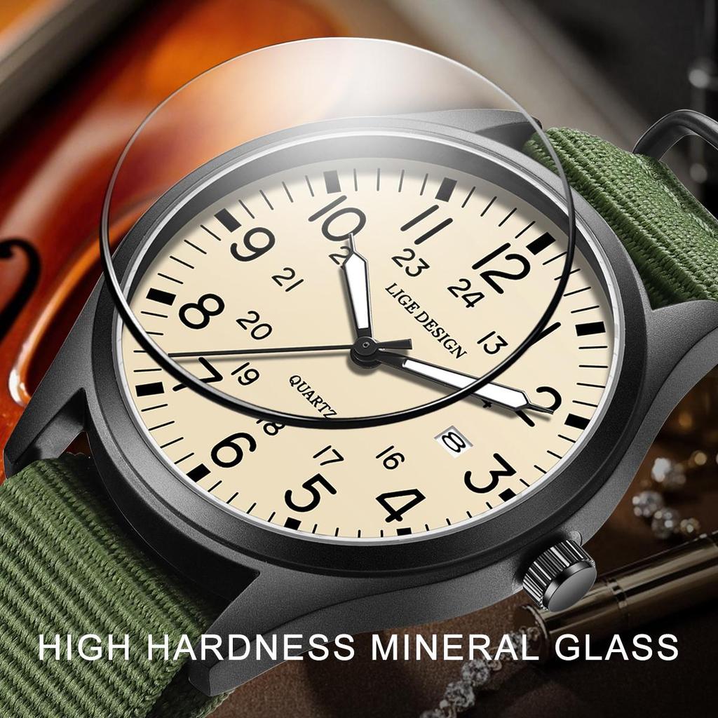 LIGE Outdoor Men Watch Nylon Strap Sports Waterproof Men's Quartz Watch