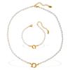 Vintage Gentle Elegant Freshwater Pearl Bracelet Necklace Set Stainless Steel Metal Buckle Commuter Clavicle Chain