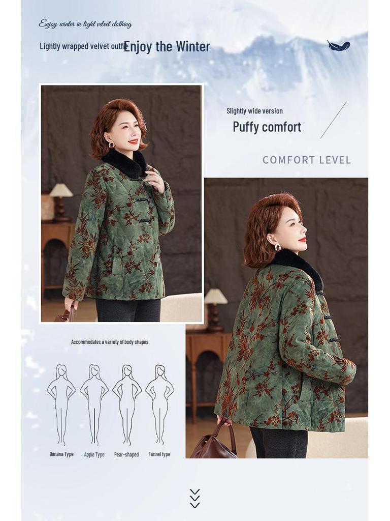 2025 Chinese Style Winter Down Jacket for Middle-aged & Elderly Women with Fur Collar - Thick 90% White Duck Down