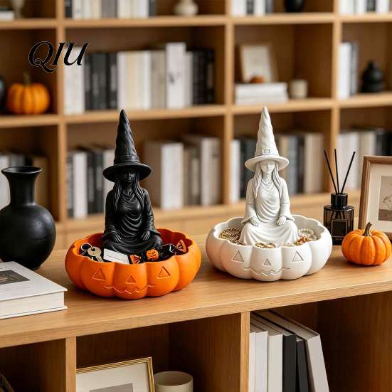 Dark Aesthetic Room Decor Halloween Witch Jewelry Dish, Gothic Trinket Desktop Waterproof Storage Tray for Vanity Rings Keys Home Office Birthday Gift