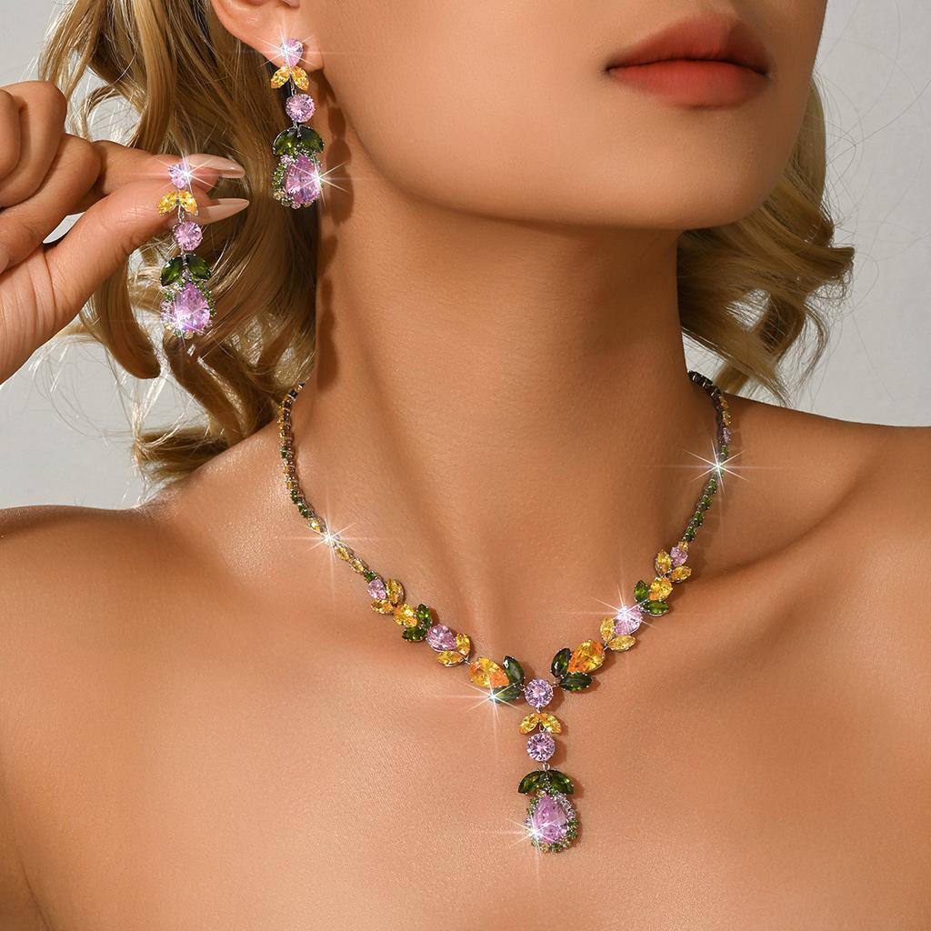 Flower Bridal Necklace Light Luxury Copper Inlaid Zircon Neck Chain Style Fashion Suit Banquet Evening Dress Accessories