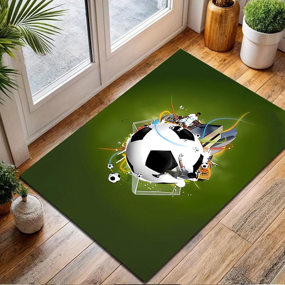Dynamic Soccer Scene Rug Design Patterned Carpet, Non Slip Mat Suitable for Living Room and Bedroom Sofas