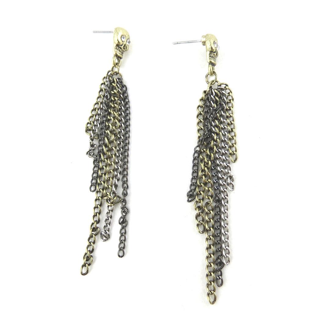 Les Trésors De Lily [N0993] - Designer-Ohrringe 'Totenkopf' gealtert goldfarben