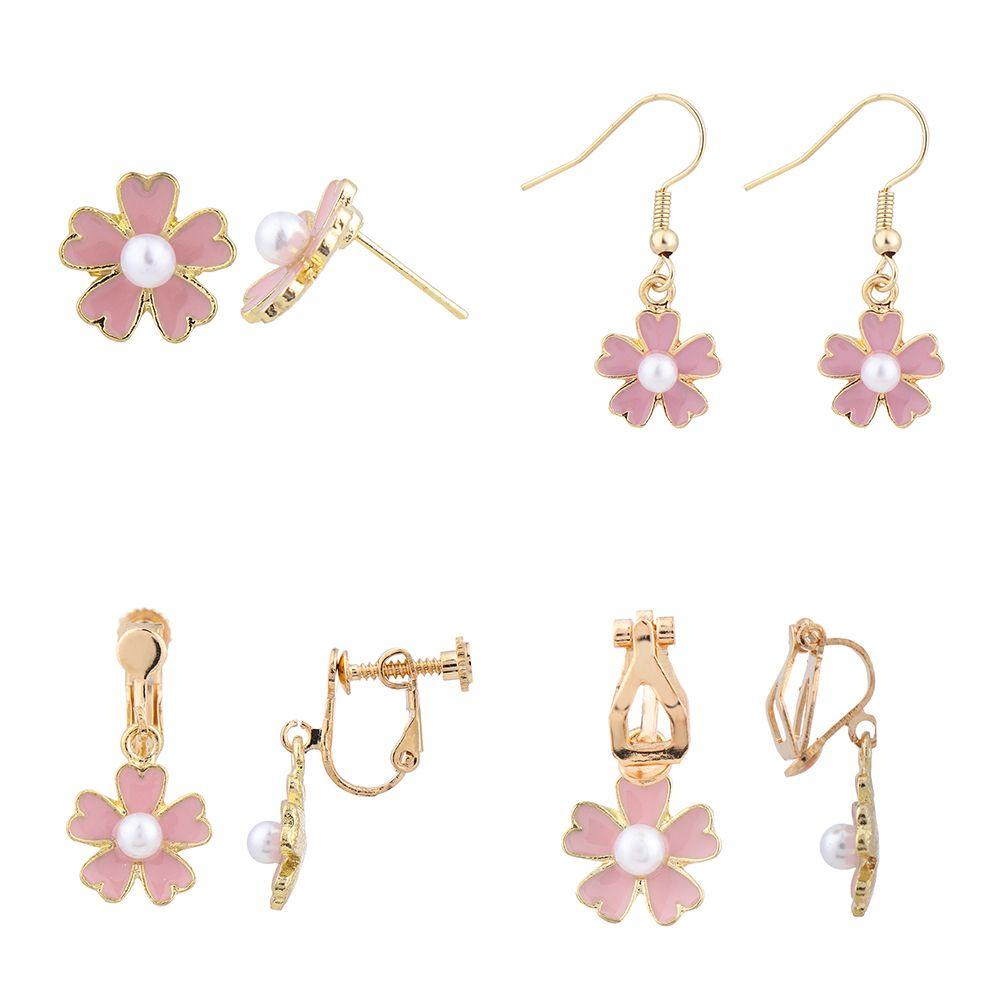 

Gifts Creativity All-match Simple Pearl Flower Earring Pink Five Petal
