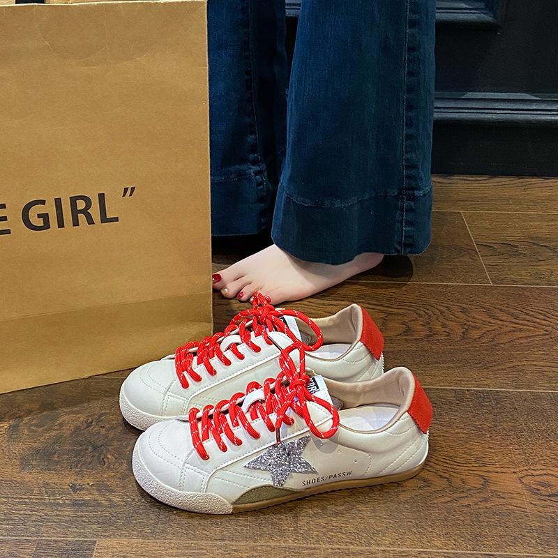 

DVIAS классическая шнуровка, уменьшающий возраст, универсальный повседневный стиль, звезда, плоская подошва, маленькие грязные туфли, кеды, женские, новые модели весна-осень 2025 40