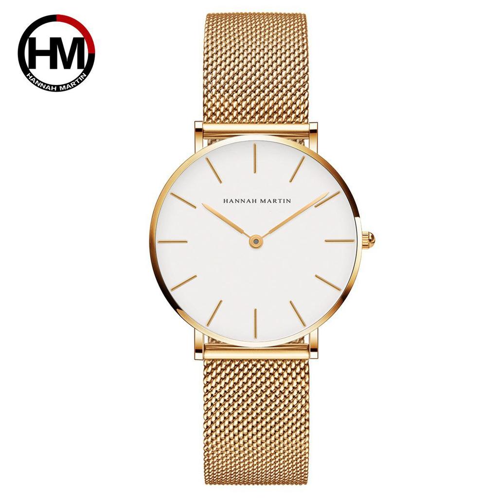 Elegant Slim Waterproof Wristwatch with Steel Mesh Band - Minimalist Japanese Design for Women.