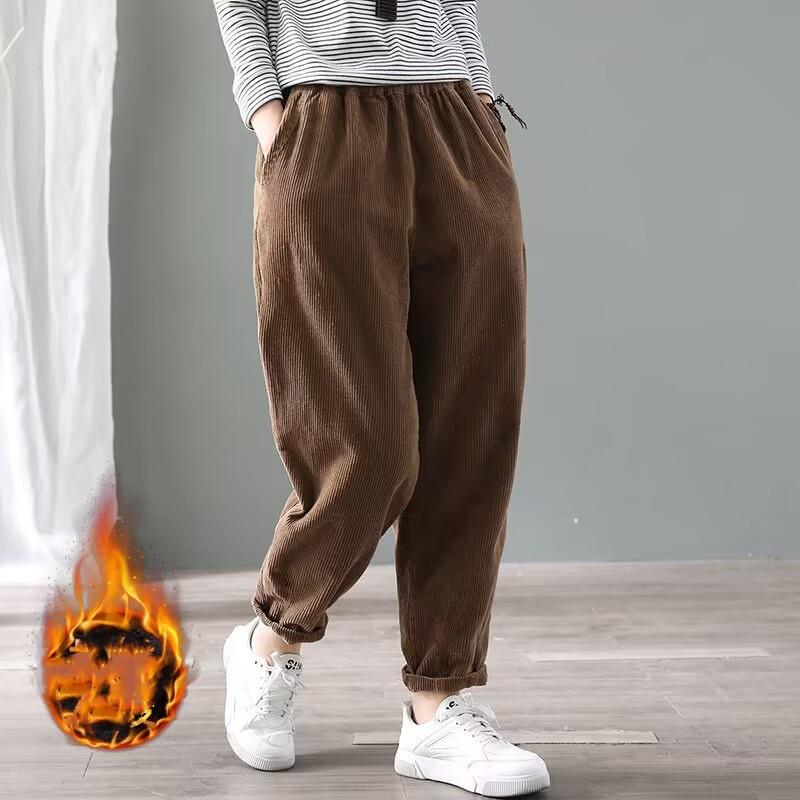 Pantaloni invernali caldi in velluto per donna, pantaloni harem in velluto a coste con elastico in vita, larghi e solidi, tasche oversize, pantaloni da streetwear da donna