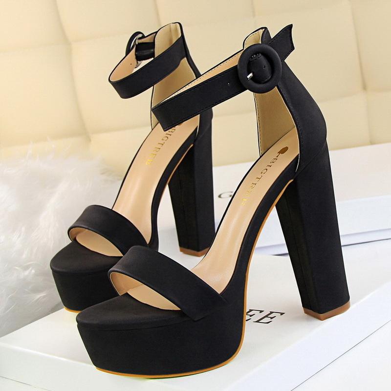 Women Ankle Strap High Thick Heel Sandals Covered Heel Platform Summer Sandals for Office Nightclub Party Pub Banquet Catwalk OL