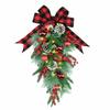 Realistic Artificial Christmas Wreath Pine Needles Droplet Style Wall Hanging Christmas Garland Teardrop Shape Red Berries