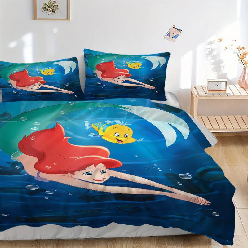 

3pcs Princess Ariel Mermaid Tail Print Cover Set Ultra Soft, Breathable, and Comfortable Bedding with Stylish Design for Bedroom and Guest Room D 135x200cm