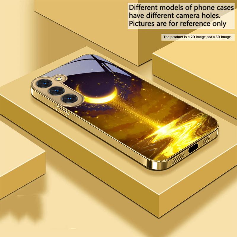 

The golden moonlit sky For Samsung Galaxy S26 S20 FE S21 S22 S23 Plus S24 Ultra 25Ultra S21+ S9 S22 S8 Golden glass phone case Galaxy S26