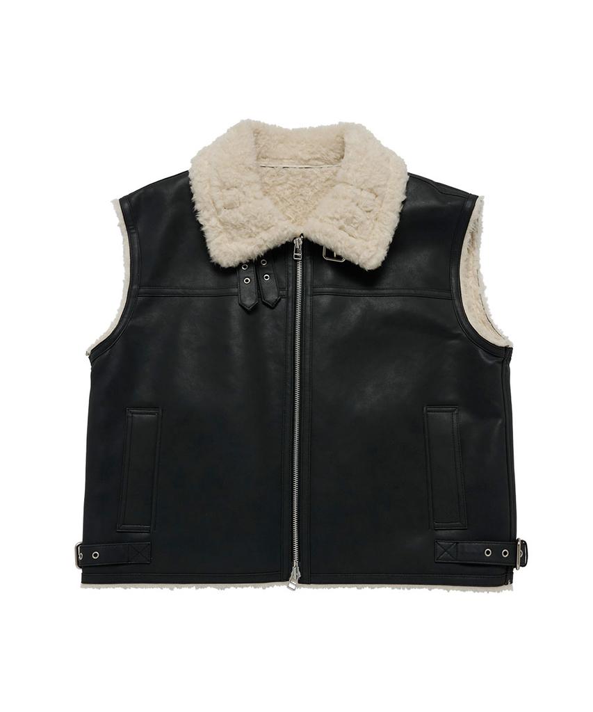 Acme De La Vie Highneck Vintage Crack Vegan Leather Mouton Vest (2Color)
