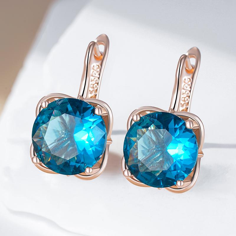 Shiny Blue Natural Zircon Dangle Earrings For Women Fashion  Rose Gold Color High Quality Daily Fine Jewelry