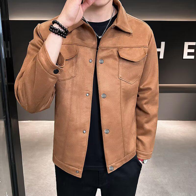 Modna zamszowa kurtka męska 2025: Wysokiej jakości odzież casualowa na wiosnę/jesień