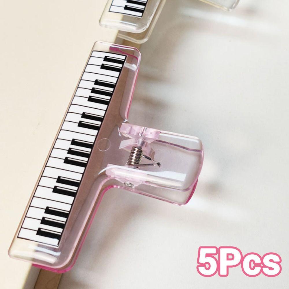 5Pcs Piano Pattern Sheet Music Clip Transparent Acrylic Piano Score Fixed Binder Clamp  Office Use