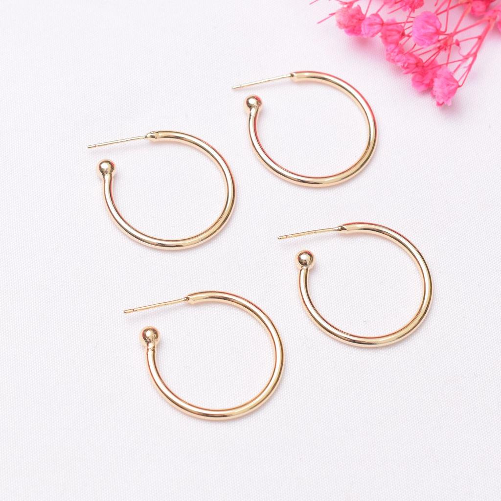 10pcs Color-Preserving 14K Gold-Wrapped C-Shaped 925 Sterling Silver Needle Fashion Spherical Semi-Round Diy Jewelry Accessories