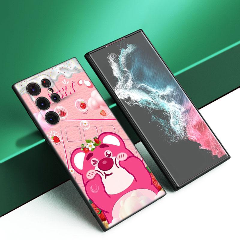 

L-Lotso S-Strawberry Bear черный силиконовый чехол для телефона Samsung Galaxy S23 S21 S20 FE S24 S22 Ultra S10E S10 S9 S8 Plus Samsung S9