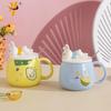 Cute Rabbit Cups Ceramic Cups  High Appearance Level Couple Mugs  Creative Embossed Coffee Cups with LIDS Milk Cups