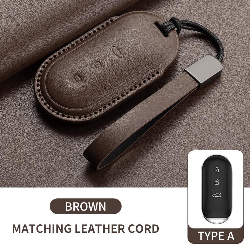Fit For Huawei Aito M5 M7 M8 M9 - Genuine Genuine Leather Auto Smart Key Fob Cover Case Keyless Protector Housing Mount Key Ring Keyring