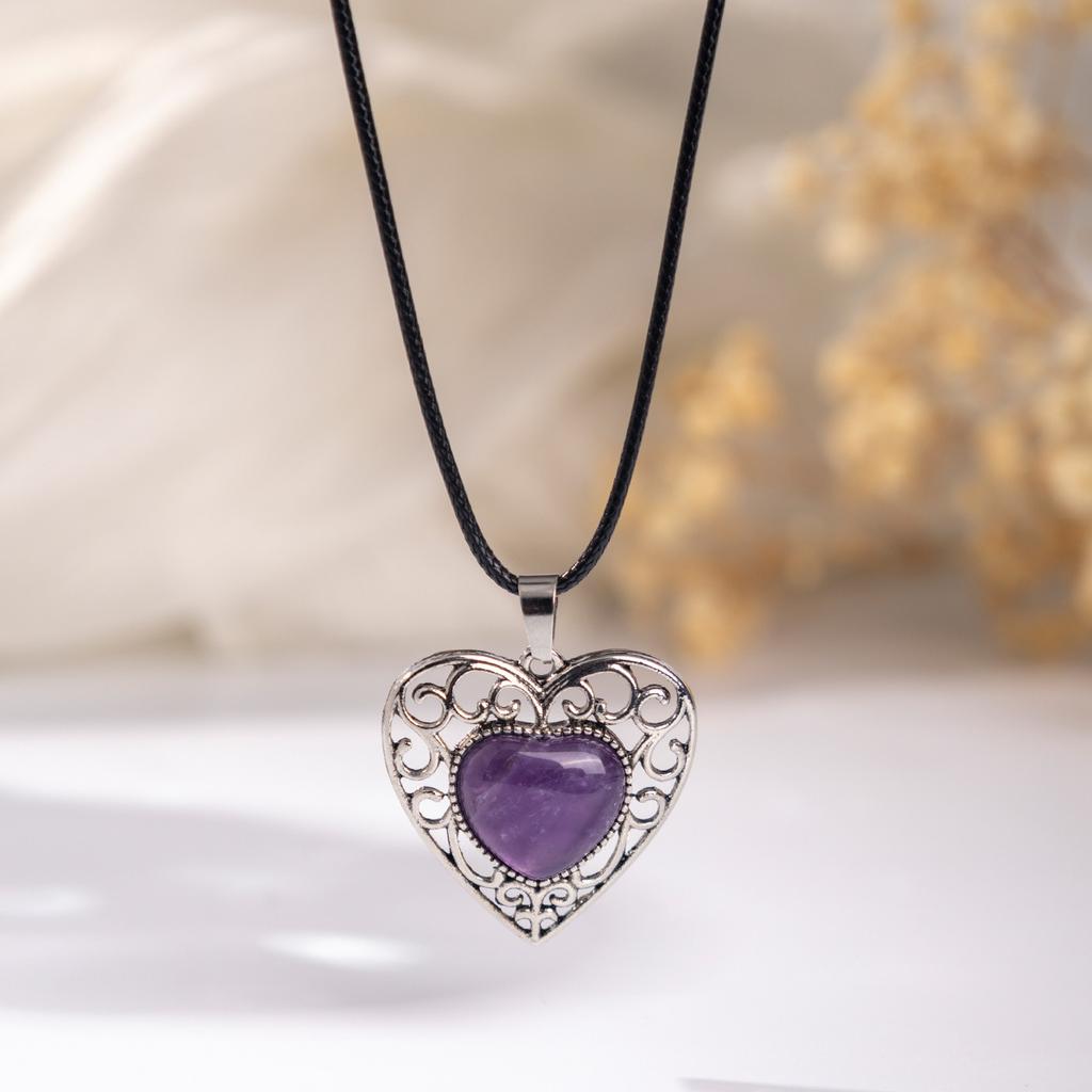 Natural crystal pendant, pink crystal, Dongling, hollowed out heart-shaped necklace, jewelry,Christmas gift, Stocking stuffers, Valentine's Day gift