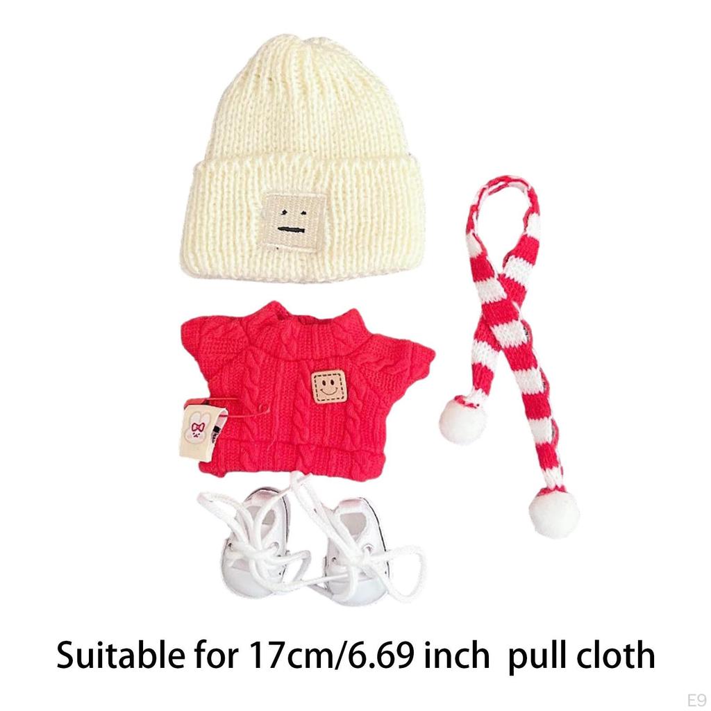 Doll Clothes Sweater Photo Props Detachable Cute Scarf Hat for 6.69inch Green stripe