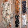 2 Teile/Satz Damen T-Shirt Hosenanzug O-Ausschnitt Kurzarm Print Lockeres Oberteil Hohe Elastische Taille Weites Bein Neunte Hose Lässig Täglich Tragen Top Hosen Set