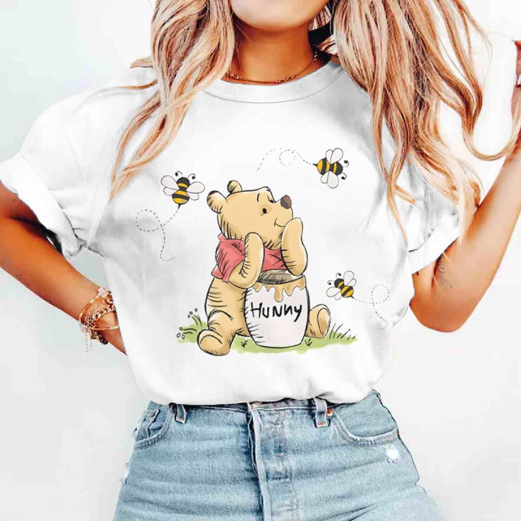 Womens Tshirt Pooh Bear Print Tshirts Winnie The Pooh Tshirt Summer Casual Crew Neck Tees Cartoon Graphic T Shirts