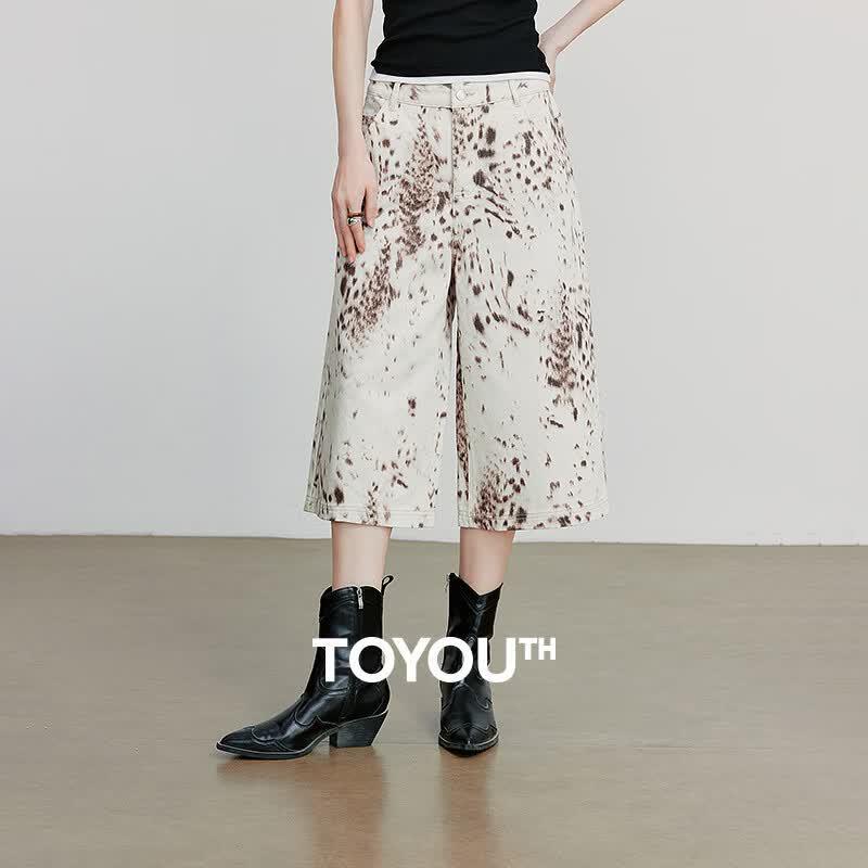 Chuyu Women s Leopard Print Straight-Leg Cropped Denim Jeans 28