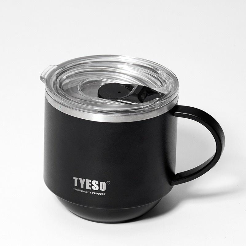 TYESO Stainless Steel Coffee Mug Durable Desktop Office Mug with Handle and Clear Lid Ideal for Hot Beverages and Everyday Use