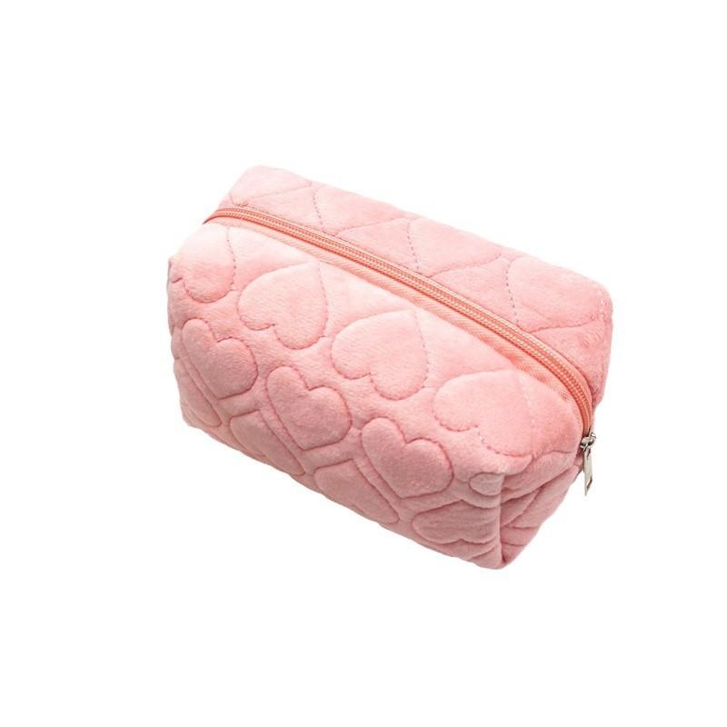 Heart Shape Plush Makeup Bag With Large Capacity For Students And Travel Storage