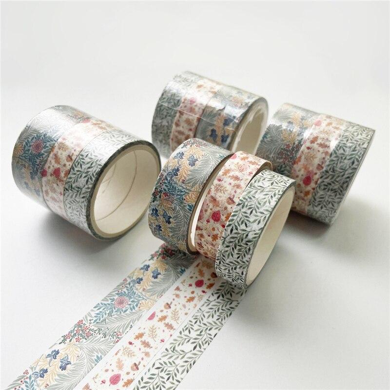 URROMA Set 4 Nastri Adesivi Decorativi In PET Floreali - Per Scrapbooking, Diari, Bomboniere E Fai Da Te