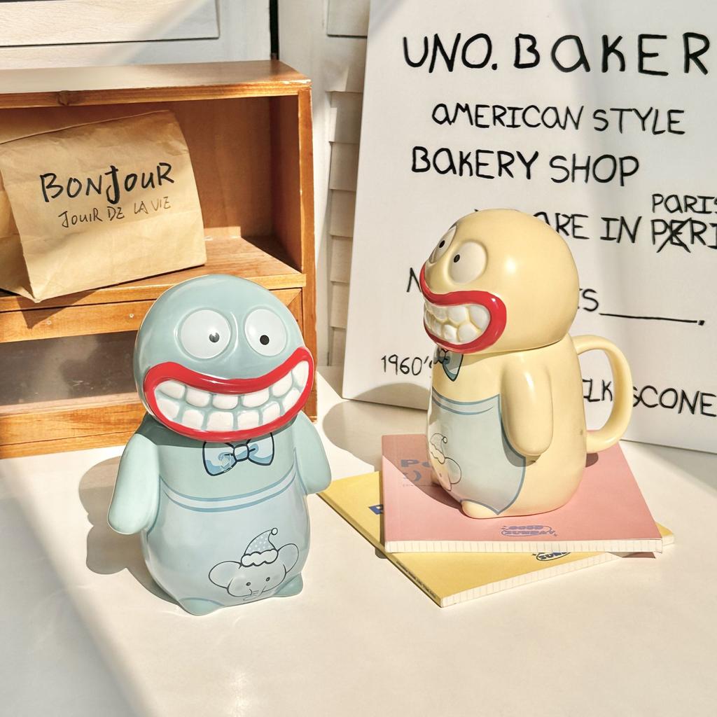 Super cute, ugly and cute, big mouth mud monster ceramic mug, couple pair cup design, birthday gift, souvenir gift box.