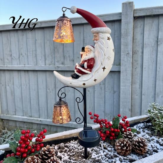 Solar Powered Path Light Santa Moon Garden Stake Light, Claus Lamp with Stake, Holiday Decorative for Outdoor Yard Lawn Patio Decor