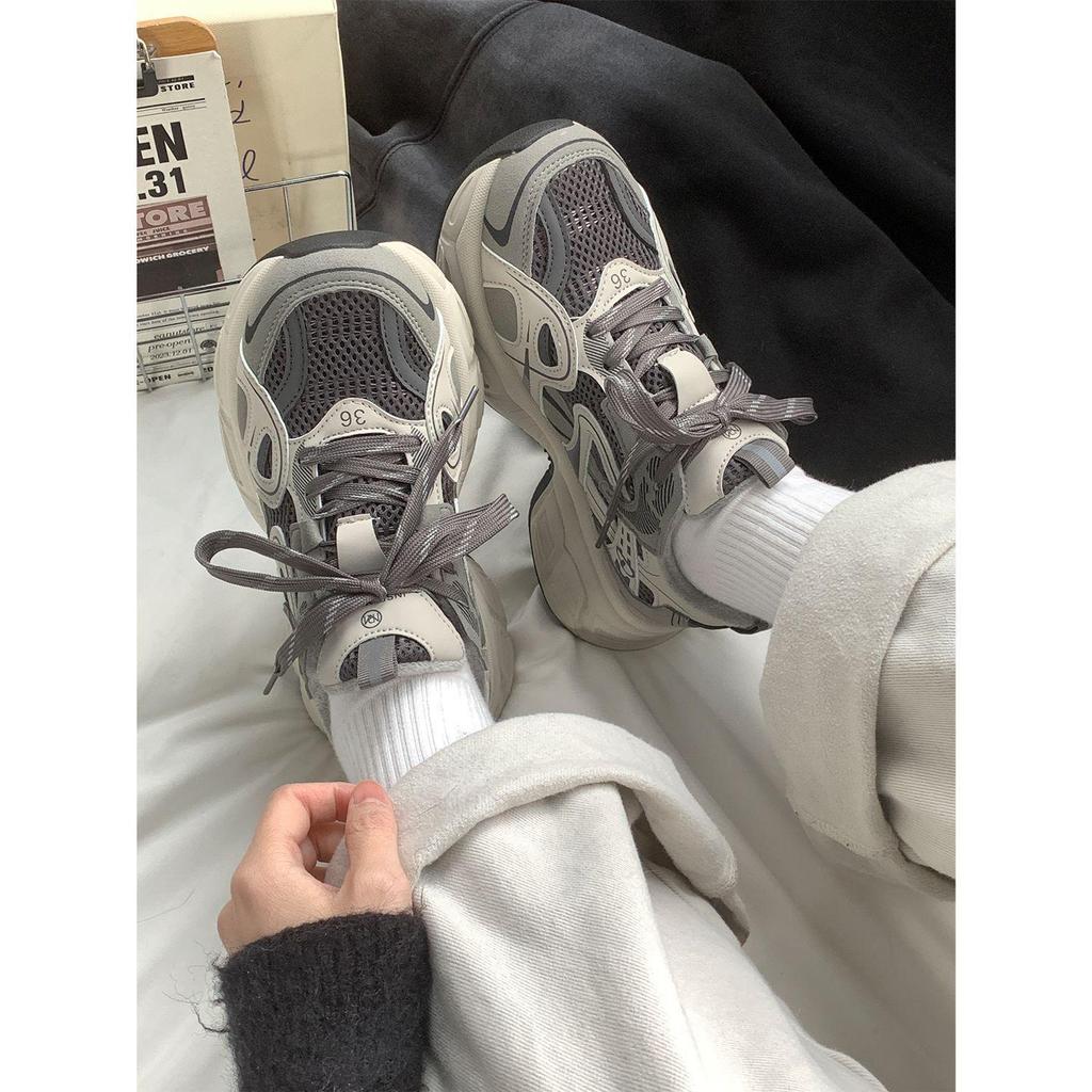 Graue Fleecegefütterte Lässige Jugend-Dad-Sneaker mit dicker Sohle und Höhenerhöhung