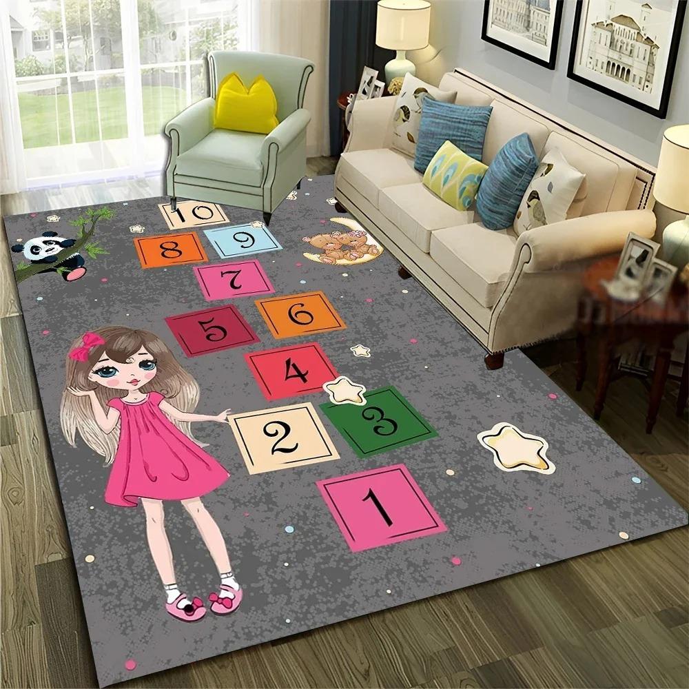 Hopscotch Child Digital Games Boy Girls Carpet Rug for Home Living Room Bedroom Sofa Doormat Decor,Non-slip Floor Mat