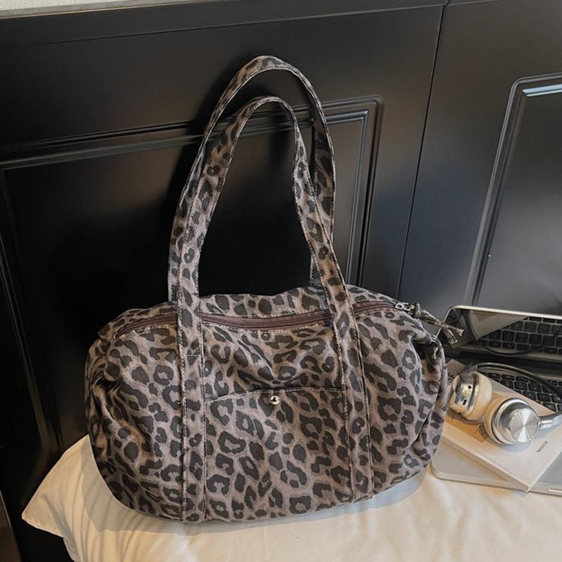 Yogodlns Leopard Print Canvas Shoulder Bag Fashion Large Capacity Tote Bag Woman Handbag for Daily Commute High Quality Bag
