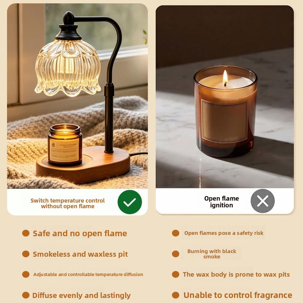Aromatherapy American Style Flameless Fragrance Wax-Melting Dimmable Table Lamp with Rising-Falling Flame Effect for Bedroom Use