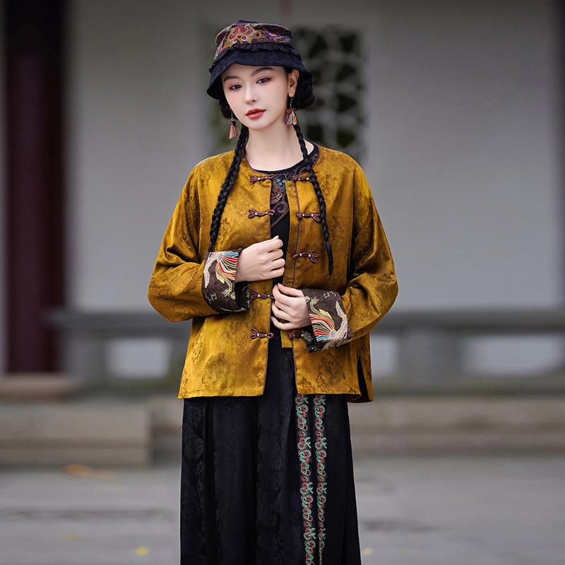 

Женское пальто-топ из высококачественной этнической ткани Сянъюнь с вышивкой XXL жёлтый