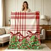 Soft Warm Cozy Flannel Blanket with Christmas Tree Plaid Bow Print All Season Throw Blanket for Sofa Couch Bed Living Room Bedroom Office Home Decorat