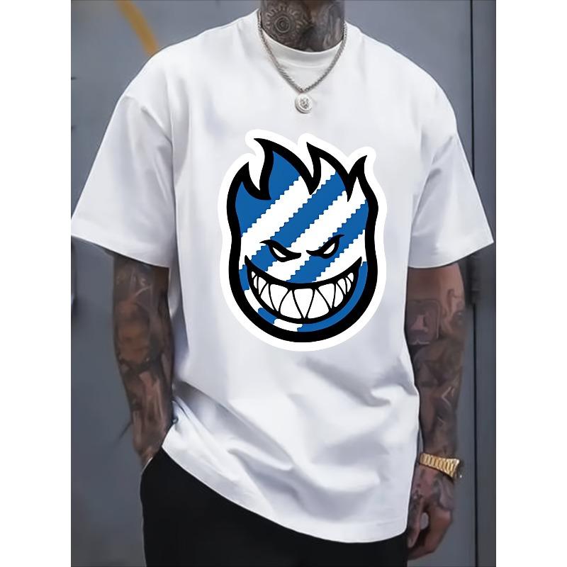 Men'S Casual Short-Sleeve T-Shirt for Summer Made Of, Featuring a Design with a Mischievous Flame And a Cheerful Face. It'S a Loose-Fit Top Ideal