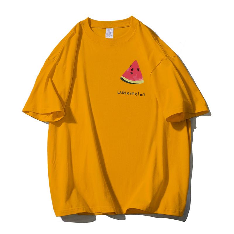 Shellsuning Tricouri casual din bumbac de vară cu decolteu în formă de O Tricouri cu grafic pentru femei drăguț pepene verde pentru femei, simplu, la modă, cu mâneci scurte, topuri fete