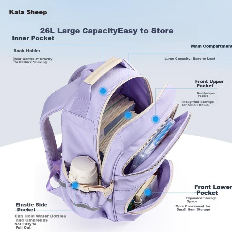Kala Sheep [New] Middle School Student Backpack Anti-Drop Load-Reducing Spine Protection High School
