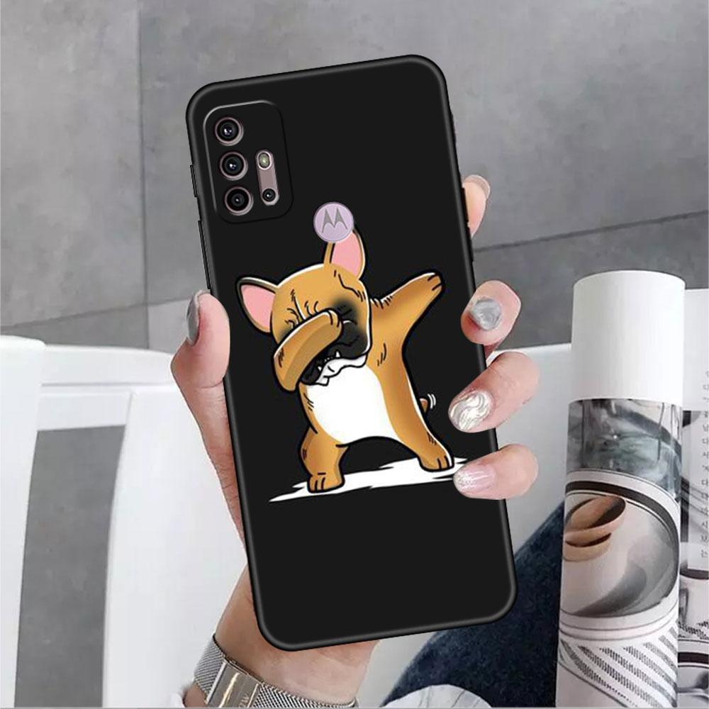 Dog Cute Animal Soft Case For Motorola G60 G30 Edge 20 30 G22 G9 Play G52 G8 G9 Power G50 One Fusion Black Phone Coque