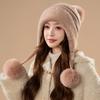 Fashion plush thread ear protection warm hat women's winter cold-proof ski cotton hat outdoor cycling knitted hairball hat