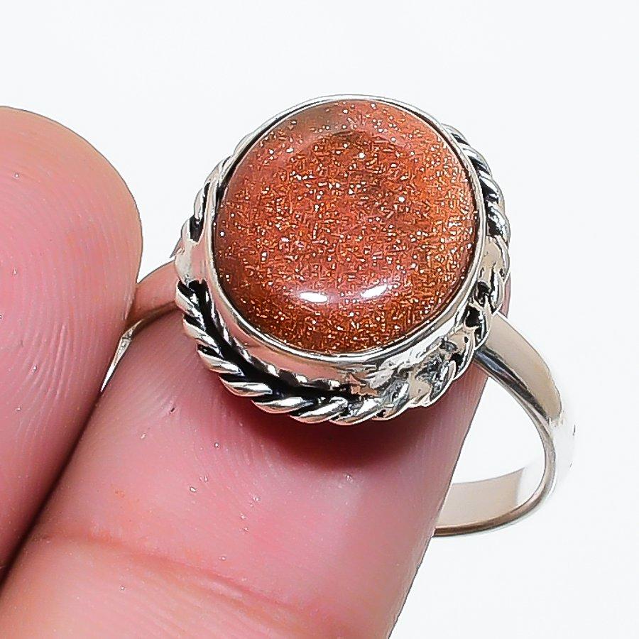 Natural Red Sunstone Gemstone 925 Sterling Silver Jewelry Ring Size 8.5 AR-17962