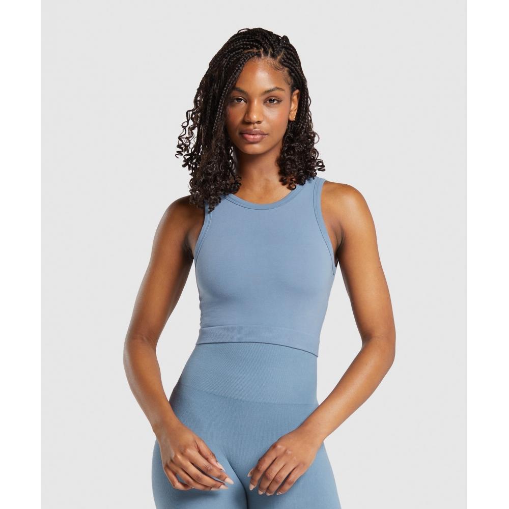 

GYMSHARK Ribbed Cotton Seamless Body Fit Tank Faded Blue B8A4Y UCMG XS