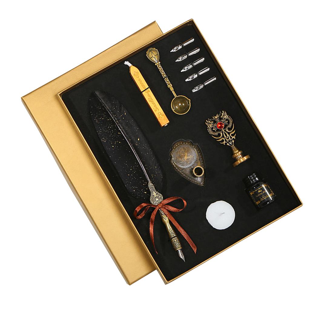 Vintage Pen and Ink Set Glittering Quill Pen Fountain Pen Calligraphy Dip Pen Writing Signature Pen With Replacement